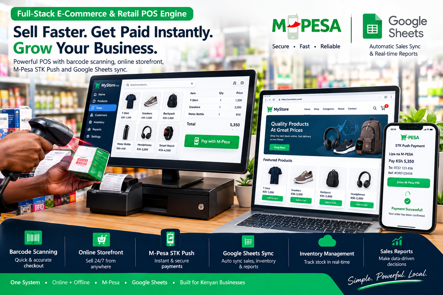 Full-Stack E-Commerce & Retail POS Engine with M-Pesa STK Push & Google Sheets Sync